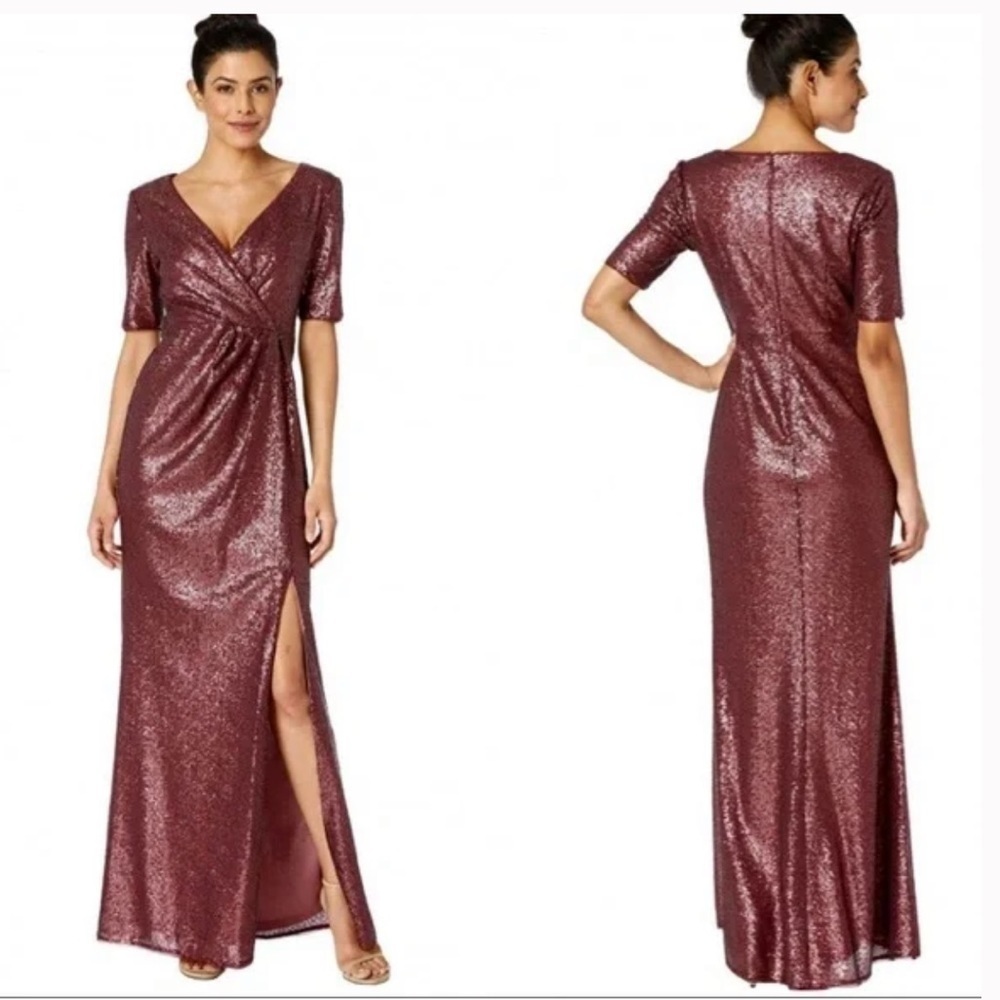 Adrianna Papell Wine Sequin Maxi Dress